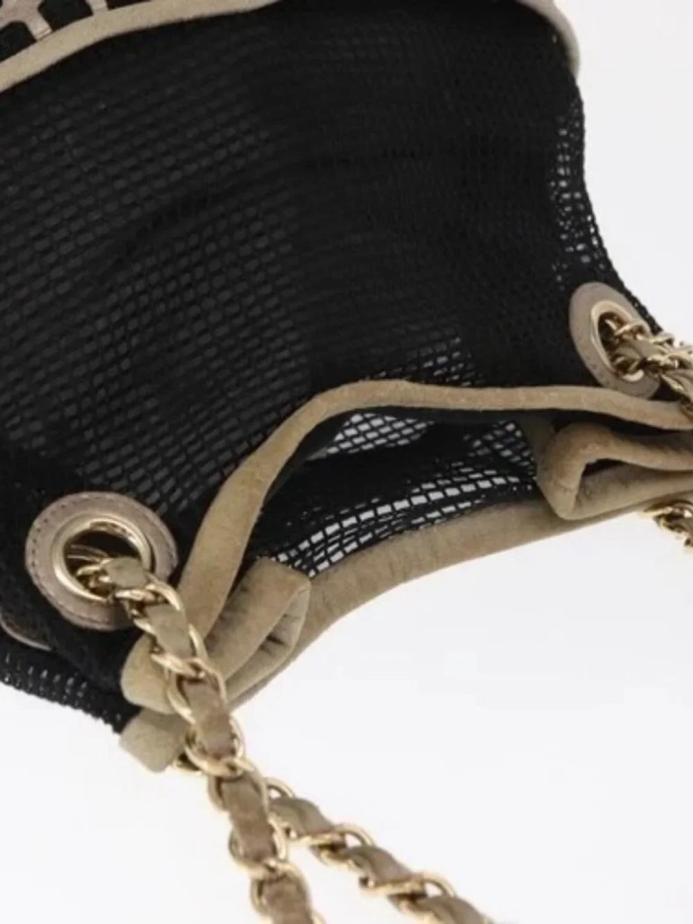 CHANEL Chain Shoulder Bag Nylon Leather Black Gold CC Auth bs32086